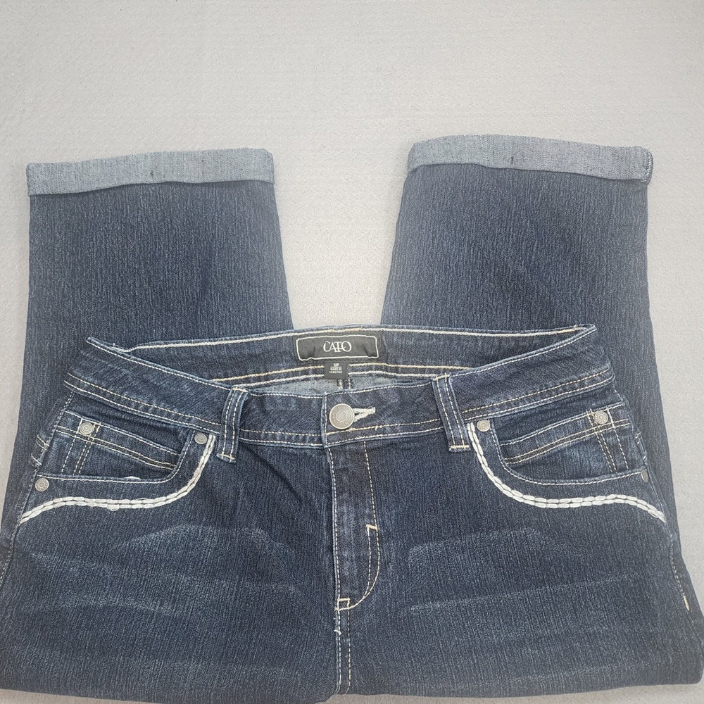 Cato‎ Denim Capri Jeans Embellished Pockets Cuffed Hem Womens Size 12P